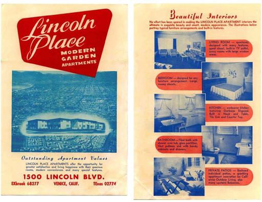 Original Lincoln Place Gardens brochure front, 1951, lincoln place gardens, brochure, residential complex, architecture, landscaping, mid century, apartment buildings