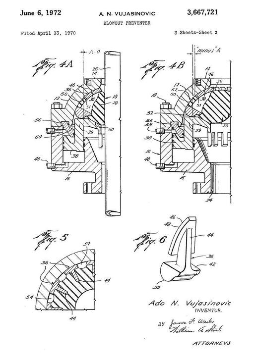 Original Shaffer Spherical BOP Patent, shaffer, spherical bop, blowout preventer, patent, oil well, drilling, safety device