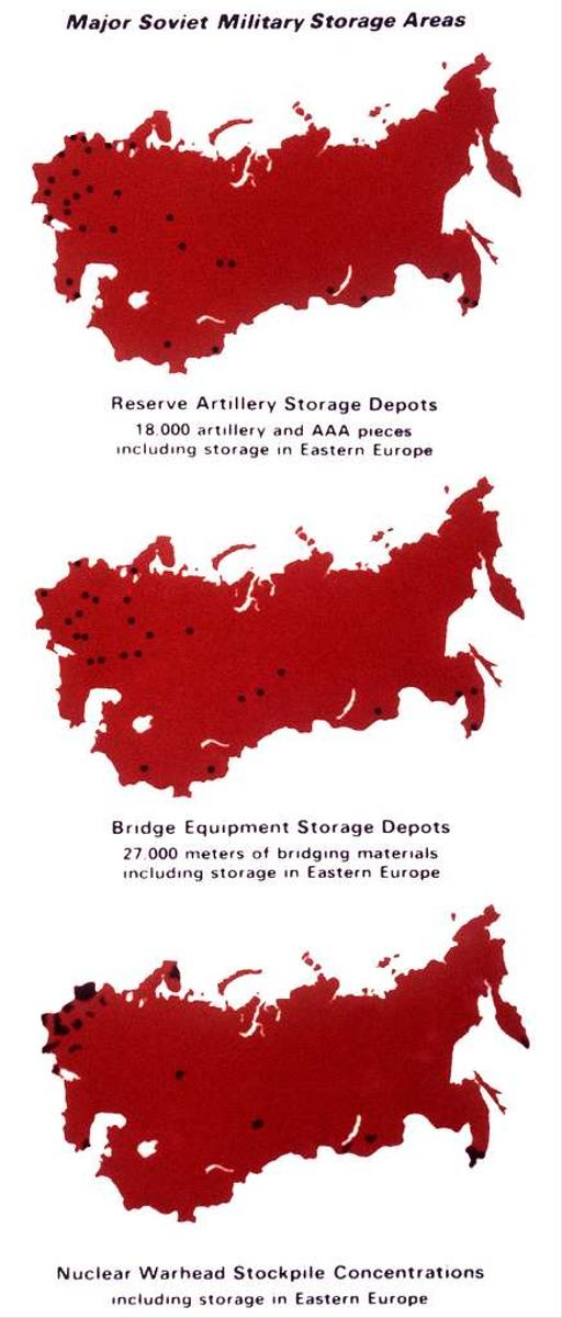 Three separate maps of the Soviet Union showing major military storage ...