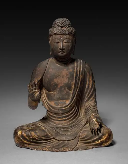 北齊南響堂山石窟彩繪石雕佛頭像（石灰岩）|Head of a Buddha — PICRYL