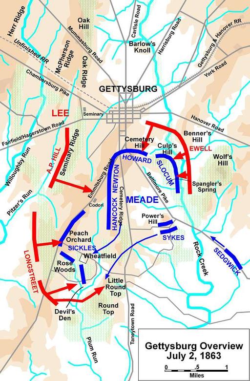 Gettysburg Battle Map Day2 (original), gettysburg, battle map, civil war, day 2, troop movements, military history, united states, confederate, union