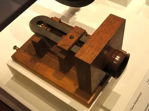 Model of Alexander Graham Bell's first telephone, with… — PICRYL