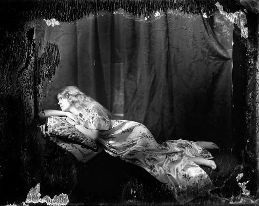 Original glass plate negative is from the J. C. Knowles Collection, PhC.182, State Archives of North Carolina. (8720639607), vintage photography, portrait, reclining, early 20th century, studio shot