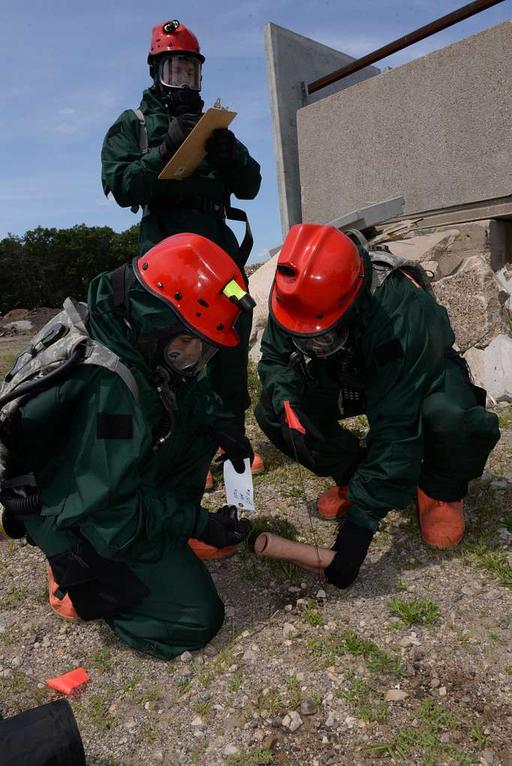 Mitarbeiter des Such- und Rettungsteams (FSRT) im Uhrzeigersinn ...