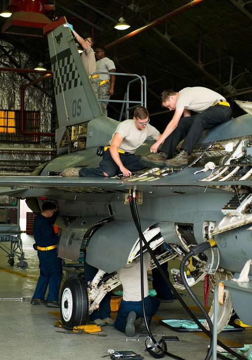 U.S. Air Force maintainers inspect an F-16 Fighting — NARA and DVIDS ...