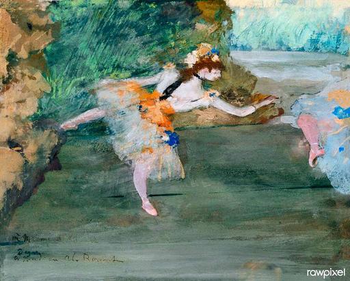 Dancer Onstage (ca. 1877) painting in high resolution by Edgar Degas. Original from The MET Museum. Digitally enhanced by rawpixel. (50635903701), ballerina, ballet, dancer, edgar degas, impressionism, dance, tutu, performance, stage, painting, art, 19th century