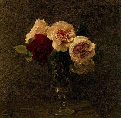Henri Fantin-Latour、Petites roses Henri Fantin-Latour's Still Life with Pink and Red Roses… — PICRYL