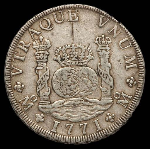 Mexico Carlos III Pillar Dollar of 8 Reales 1771 (obv) — PICRYL