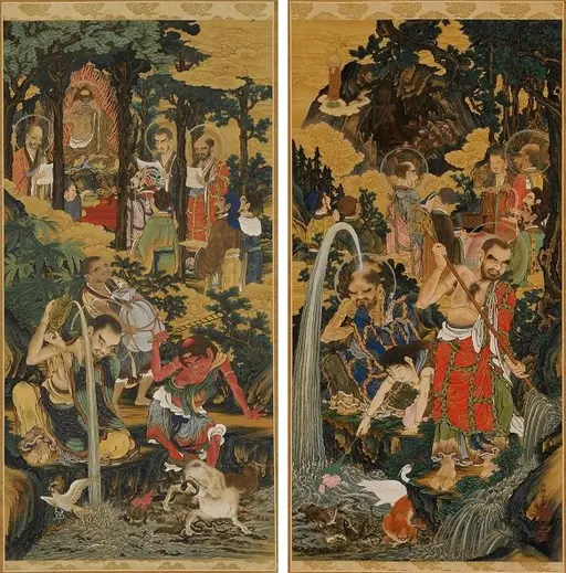 狩野一信《五百羅漢図 六道・地獄》第21幅・第22幅、1854–63年、19世紀
