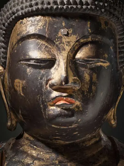 北齊南響堂山石窟彩繪石雕佛頭像（石灰岩）|Head of a Buddha — PICRYL