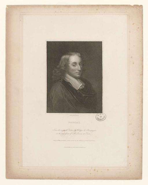 BOYER 2059 - Pascal - From the original Picture by Philippe de Champagne, in the possession of M. Lenoir at Paris. Under the Superintendance of the Society for the Diffusion of Useful Knowledge, blaise pascal, portrait, mathematician, physicist, inventor, philosopher, catholic writer, french, 17th century