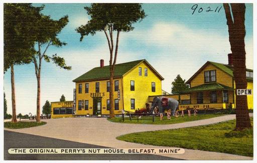 The Original Perry's Nut House, Belfast, Maine (90211), perry nut house, belfast, maine, roadside attraction, vintage, architecture, signage, tourism, nuts, store