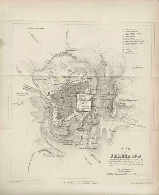 Charles William Meredith van de Velde, Plan of Jerusalem.According to the original survey made in 1841, by Lieutts Aldrich and Symonds, Royal Engineerswith correction of the SW angle of the Temple wall 1852 (FL45605180 3941701), jerusalem, map, plan, survey, 19th century, city, architecture, historical map, van de velde