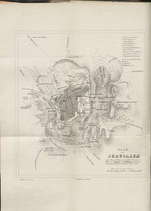 Charles William Meredith van de Velde, Plan von Jerusalem Nach d. Original Messungen der Kon. Britt Ingenieur Officieren Aldrich und Symonds in 1841, mit verbesserung der S.W.Ecke des Haram Mauers 1852 (FL45585344 3928686), jerusalem, map, plan, city, charles william meredith van de velde, original measurements
