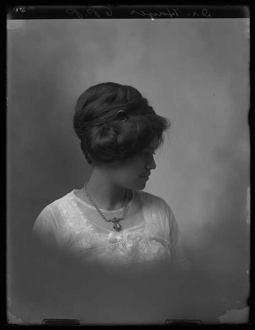 Flora Kaai Hayes (PNL-121-03833, original), flora kaai hayes, portrait, woman, hawaiian, lei, dress, pacific northwest laboratory