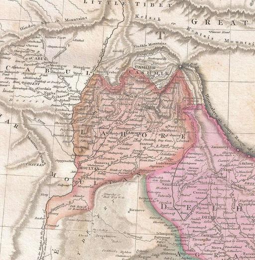 Map of Punjab (incl. Sikh Empire), from 1818 Pinkerton Map of India ...
