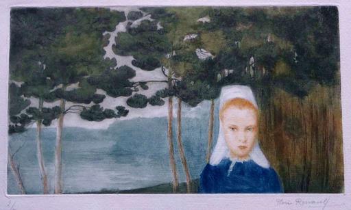 Marie-Annick e-f originale. Nori MR, woman, headdress, traditional clothing, portrait, nature, trees, water, landscape, painting, art