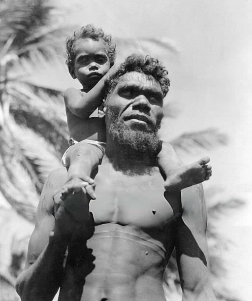 Aboriginal Australian father and son in 1941, indigenous australians, aboriginal, father and child, portrait, black and white photography, shoulders, historical, australia, family, indigenous culture