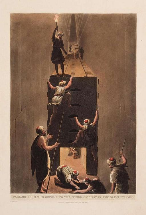 180. circa Luigi Mayer print H20198-L410949060 original, great pyramid, giza, exploration, archaeology, egypt, underground, passageway, historical art, 19th century, explorers, torches, climbing