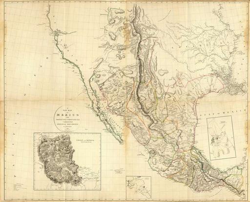 (Composite of) A new map of Mexico and adjacent provinces compiled from original documents by A. Arrowsmith (IA dr composite-of-a-new-map-of-mexico-and-adjacent-provinces-compiled-from-ori-01114381), map, mexico, adjacent provinces, cartography, historical map, north america, gulf of mexico, pacific ocean, geography, 19th century map, topography