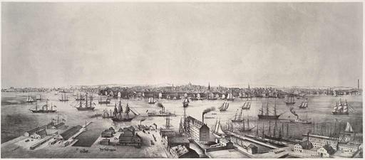 Boston im Jahr 1849. Nach einer Originalzeichnung von Edwin Whitefield, boston, 1849, edwin whitefield, cityscape, historical view, drawing