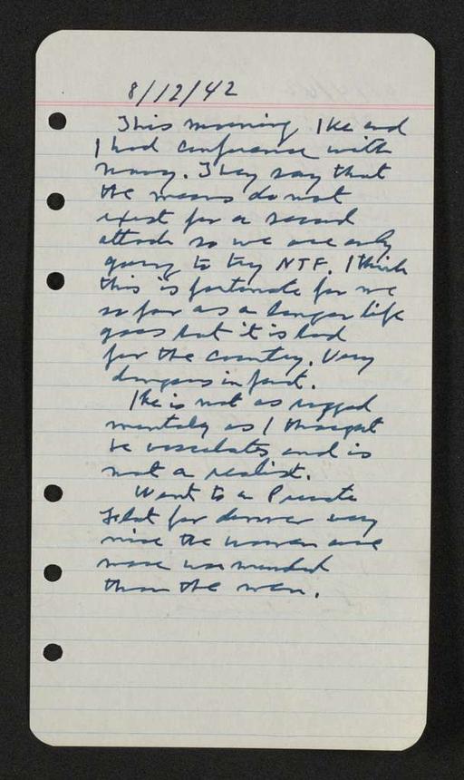 George S. Patton Papers: Diaries, 1910-1945; Original; 1942, Aug. 5-17