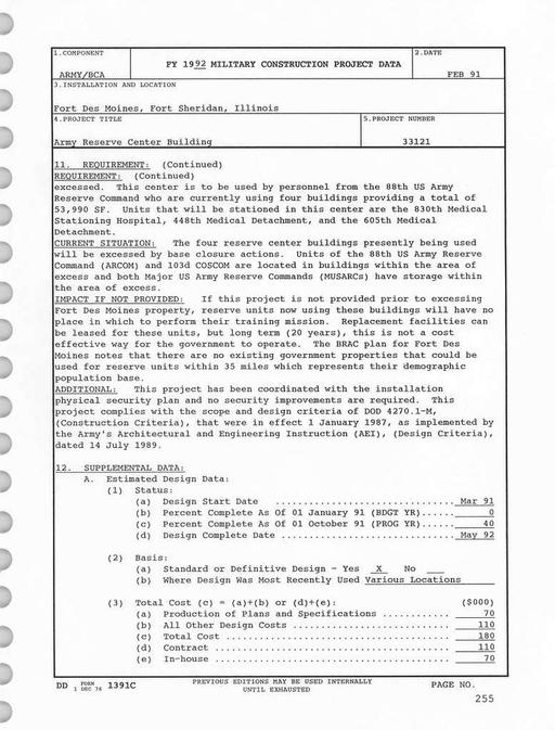 Army FY 1992FY 1993 Budget Estimates, DoD Base Realignment and Closure ...