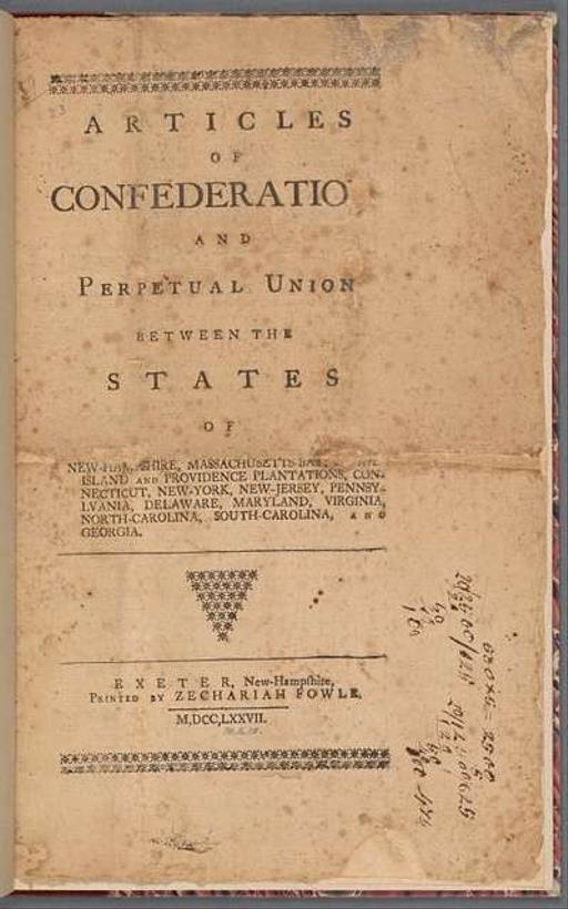 Articles of confederation and perpetual union between the states of New ...