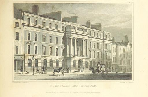 Furnival's Inn from "Metropolitan Improvements ... From original drawings by T. H. Shepherd, etc", furnival inn, inns of chancery, architecture, architectural drawing, london, metropolitan improvements, historical building